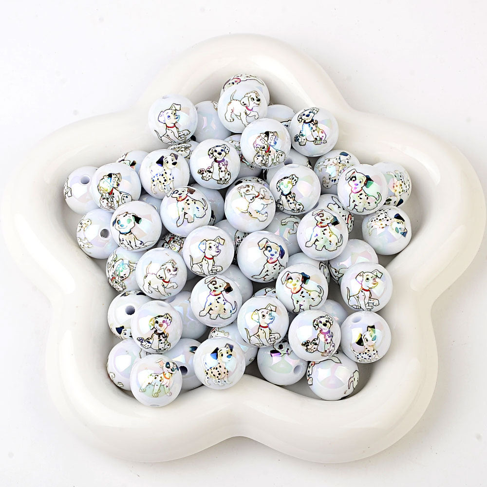 100Pcs Acrylic 101 Loyal Dog Spotted Dog Pattern Printed Beads DIY Handmade Beaded Loose Beads Mobile Phone Chain Jewelry Accessories