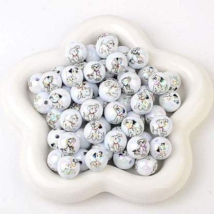 100Pcs Acrylic 101 Loyal Dog Spotted Dog Pattern Printed Beads DIY Handmade Beaded Loose Beads Mobile Phone Chain Jewelry Accessories