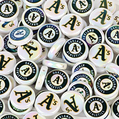 100Pcs 24mm American MLB Major Baseball League Printed Beaded Disc Beads DIY Handmade Pen Mobile Phone Chain Accessories