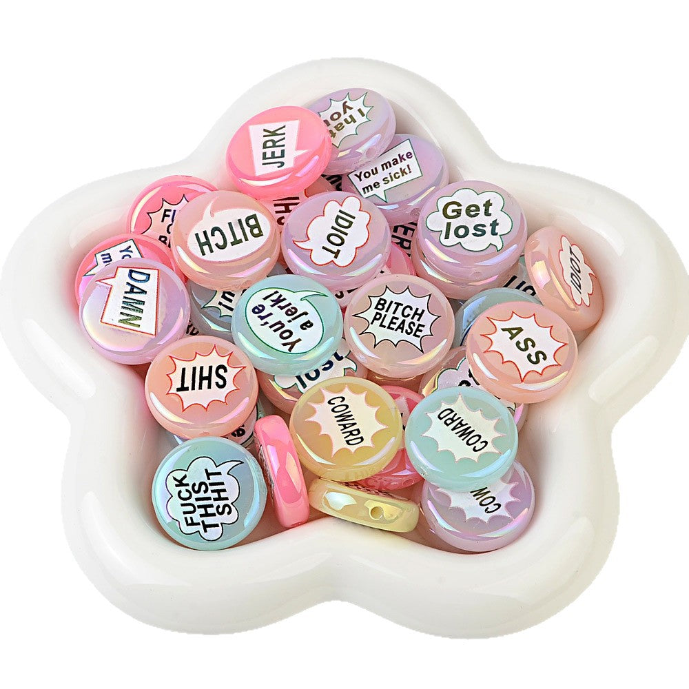 100Pcs bad words double-sided printed English letter disc beaded through hole round bead DIY handmade jewelry bracelet bag pendant material