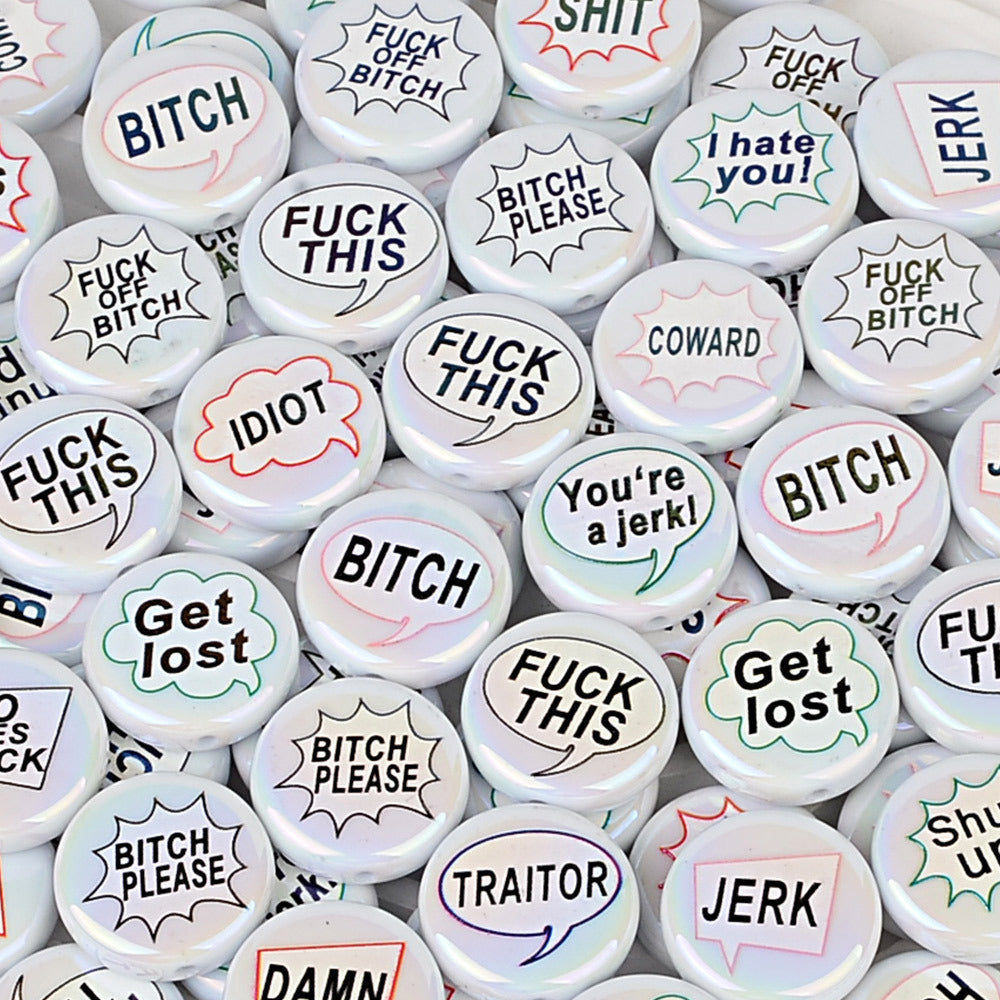100Pcs bad words double-sided printed English letter disc beaded through hole round bead DIY handmade jewelry bracelet bag pendant material