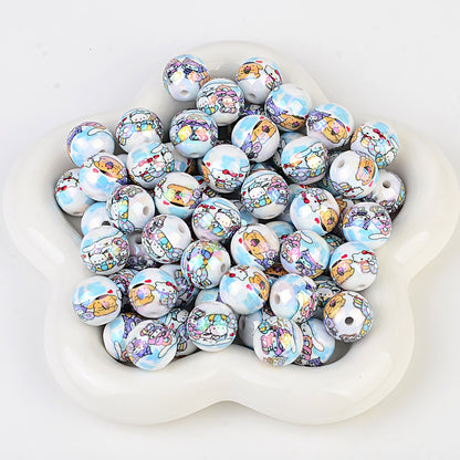 100Pcs printed Sanrio Hello Kitty hallo KT straight hole round beads DIY jewelry loose beads mobile phone chain bead pen accessories