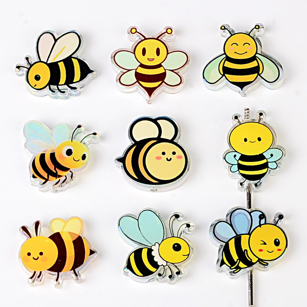 100Pcs cartoon bee acrylic piece beads cute insect DIY jewelry accessories keychain pendant material wholesale