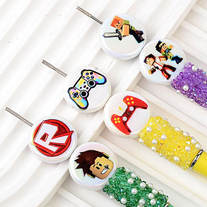 100Pcs 16mm acrylic printed cartoon gamepad straight hole round beads DIY handmade beaded jewelry accessories material