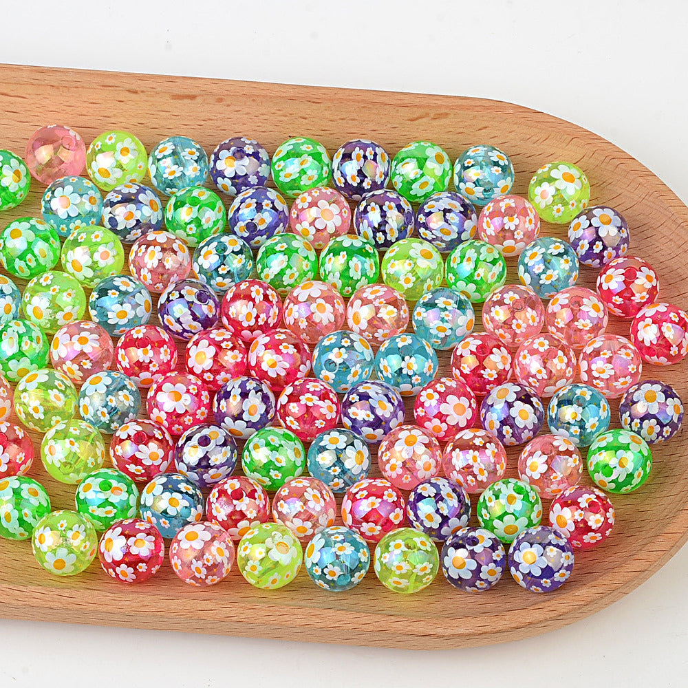 100Pcs 16mm transparent UV plating color full printing sunflower color round beads DIY mobile phone chain bead pen key jewelry accessories
