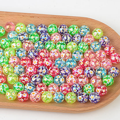 100Pcs 16mm transparent UV plating color full printing sunflower color round beads DIY mobile phone chain bead pen key jewelry accessories
