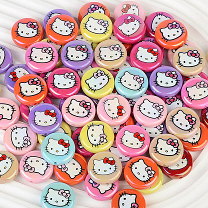 100Pcs acrylic loose beads double-sided printed hallo KT cat straight hole disc beads DIY jewelry mobile phone chain bead pen with