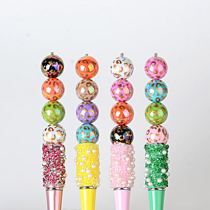 100Pcs 16mm cross-border UV electroplating leopard print through-hole round beads mobile phone chain keychain bead pen DIY loose bead material wholesale