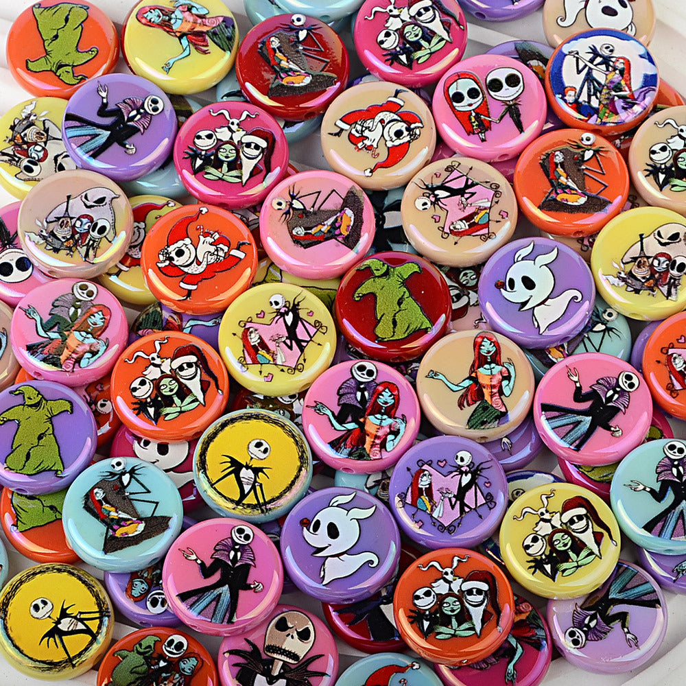 100Pcs acrylic solid color plating color printing Halloween vertical hole DIY Douyin live broadcast mobile phone rope keychain string pen accessories