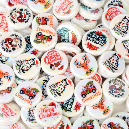 100Pcs Christmas themed acrylic flat beads Santa snowman Christmas tree gingerbread man DIY handmade accessories wholesale