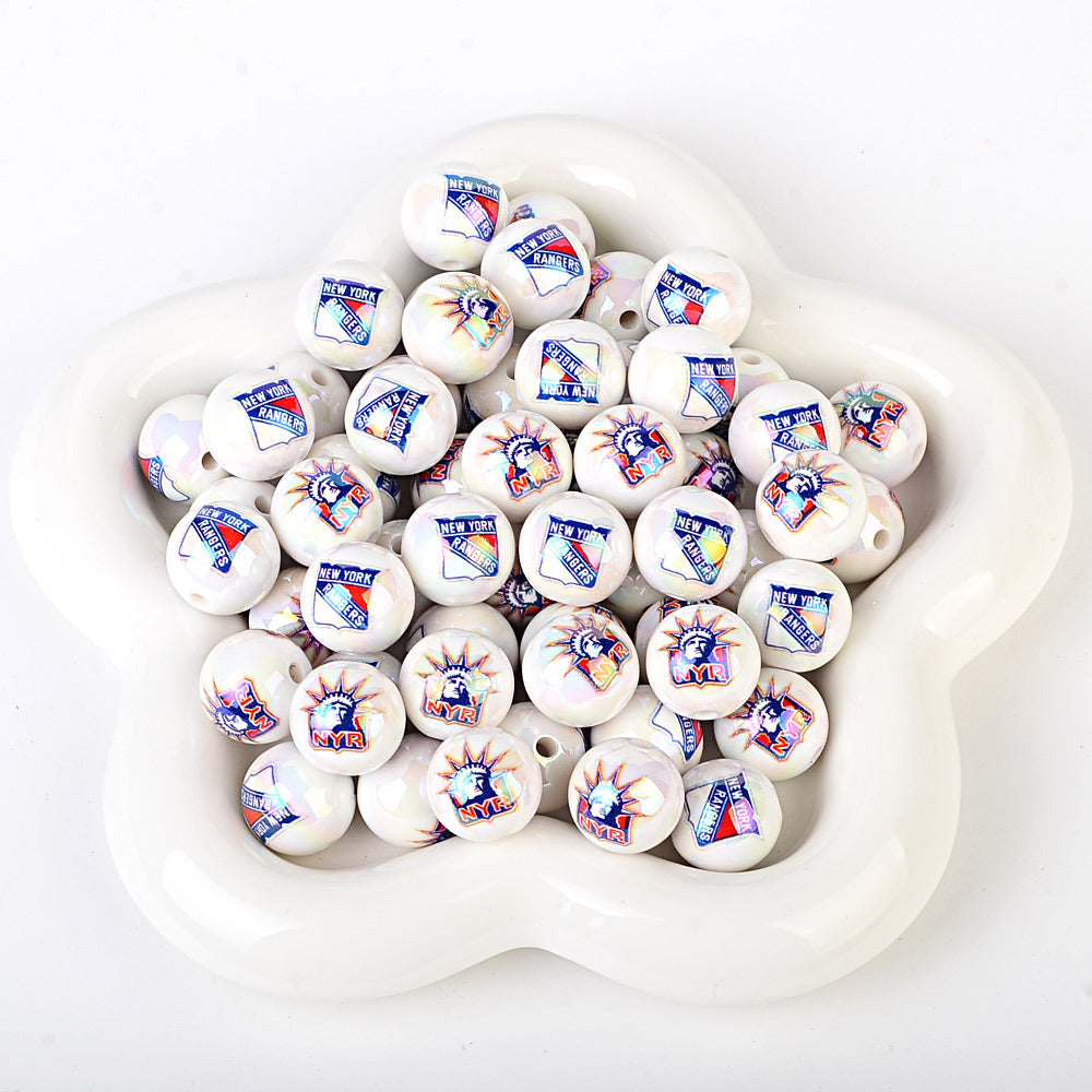 100Pcs US 32 NHL Ice Hockey Teams Printed Beads Beaded DIY Keys Mobile Phone Chain Handmade Jewelry Accessories Spot