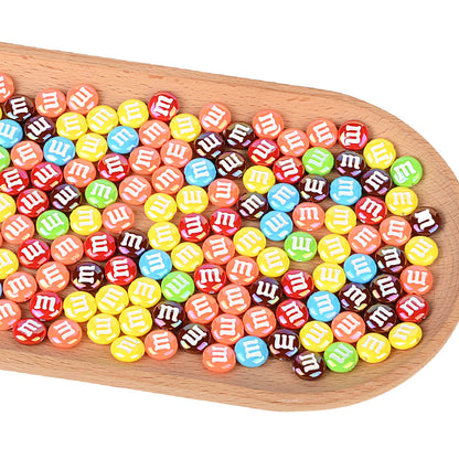 100Pcs cross-border popular 14mm acrylic mixed color M bean flat bead beaded DIY mobile phone chain keychain material jewelry