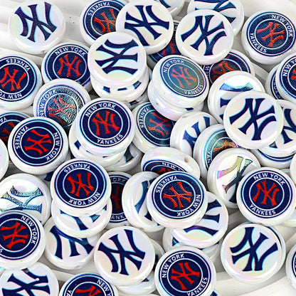 100Pcs 24mm American MLB Major Baseball League Printed Beaded Disc Beads DIY Handmade Pen Mobile Phone Chain Accessories