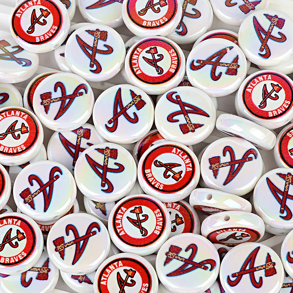 100Pcs 24mm American MLB Major Baseball League Printed Beaded Disc Beads DIY Handmade Pen Mobile Phone Chain Accessories