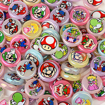 100Pcs 24mm round cake UV plated color Super Mary straight hole flat bead DIY handmade beaded mobile phone chain bag jewelry accessories