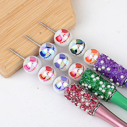 100Pcs acrylic plated UV printing Halloween grimace round beads DIY mobile phone chain keychain accessories bead pen decorative beads