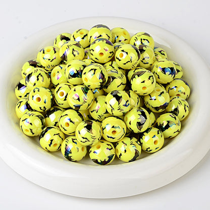 100Pcs acrylic UV plated colorful multi-color Halloween printing bat round beads DIY handmade string pen mobile phone chain accessories