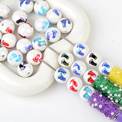 100Pcs Symphony Small Feet Printed Acrylic Beads DIY Handmade Bead Pen Loose Bead Jewelry Bracelet Through Hole Accessories