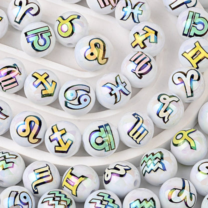 100Pcs acrylic printing twelve constellation symbols through hole round beads DIY mobile phone chain bag chain bead pen jewelry accessories