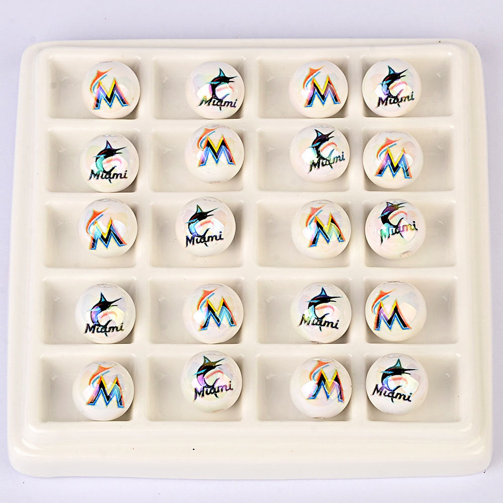 100Pcs acrylic printing MLB baseball round beads 16MM loose beads DIY bead pen car hanging accessories