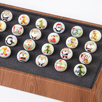 100Pcs Christmas elements printed round beads Santa Claus Christmas tree gingerbread man various acrylic beaded ornaments wholesale