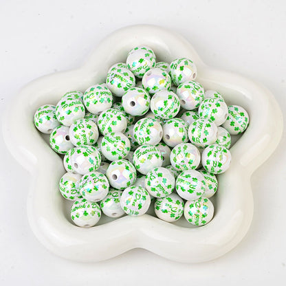 100Pcs 16mm acrylic printing four-leaf clover through-hole round beads DIY Douyin live broadcast mobile phone rope keychain pen accessories