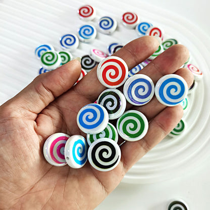 100Pcs acrylic color-plated double-sided printing whirlwind donut straight-hole beads, biscuit beads DIY mobile phone chain jewelry accessories