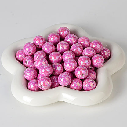 100Pcs acrylic UV plated colored fish scale pattern straight hole round bead DIY mobile phone chain keychain bead pen accessories material