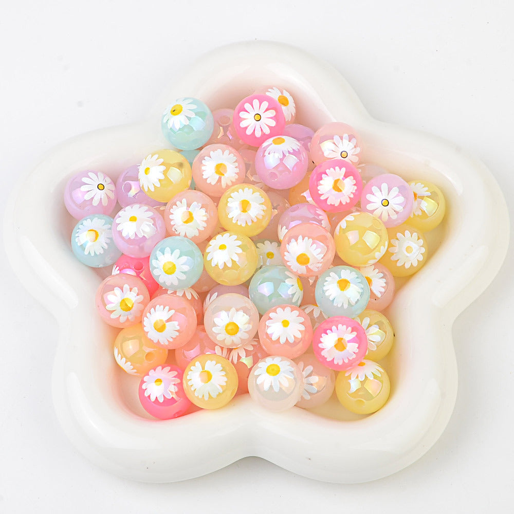 100Pcs acrylic double-sided printing small daisy sunflower 16mm vertical hole beaded DIY mobile phone keychain jewelry accessories