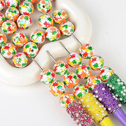 100Pcs UV color-plated 16mm color small maple leaf round beads DIY handmade beaded loose bead string pen mobile phone chain jewelry accessories