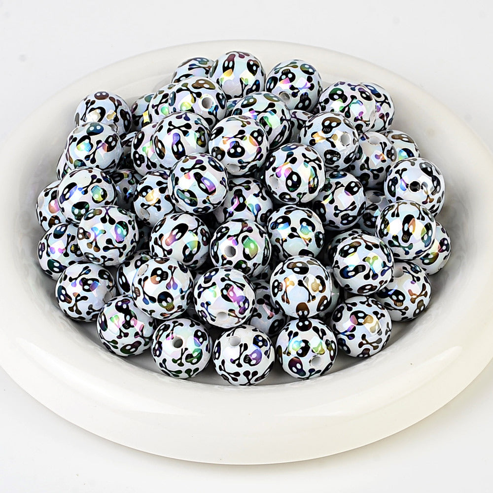 100Pcs Halloween black and white skull beaded DIY jewelry mobile phone chain bead pen and other handmade accessories