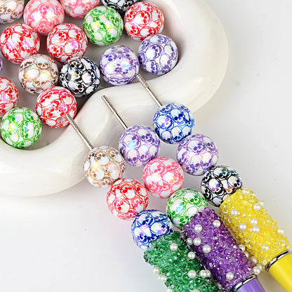 100Pcs Halloween full skull print acrylic round beads DIY mobile phone chain keychain bead pen accessories