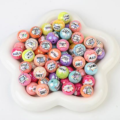 100Pcs double-sided printed English letters swear words disc beaded through hole round bead DIY handmade jewelry bracelet bag pendant material