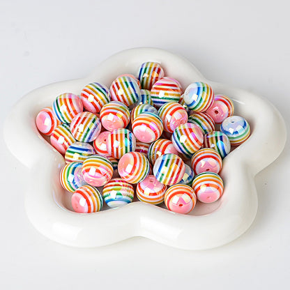 100Pcs 16mm jelly candy color striped beads color beads loose beads DIY handmade bead pen mobile phone chain material accessories