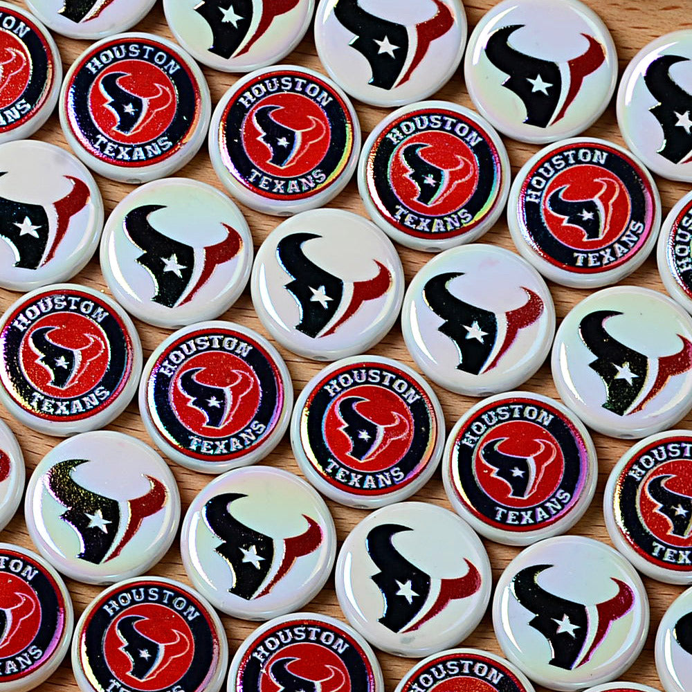 100Pcs 24mm NFL Football Team Acrylic Double Sided Printed Through Hole Beads DIY Bracelet Round Cake Beads