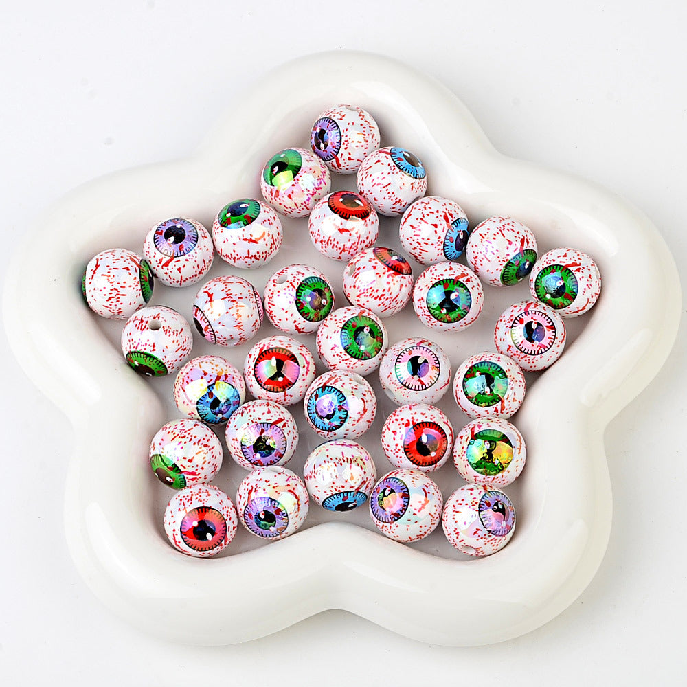 100Pcs 16mm Halloween Personalized Plated UV Colorful Horror Eyeball Beads DIY Handmade Beaded Loose Ball Pen Mobile Phone Chain Accessories