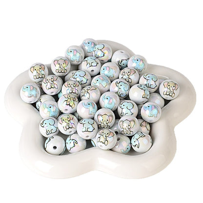 100Pcs 16mm acrylic solid color double-sided printing baby elephant straight hole round beads DIY handmade beaded jewelry accessories loose beads