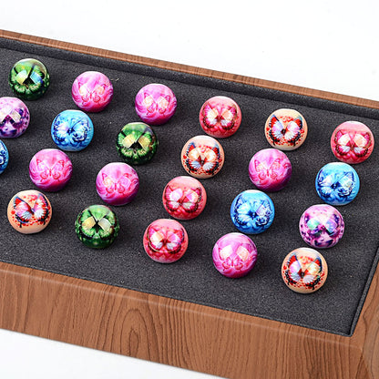 100Pcs acrylic printing round beads colored butterfly pattern loose beads handmade DIY bracelet hair accessories material wholesale