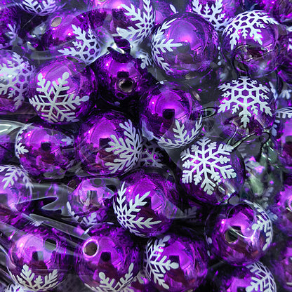 100Pcs 16mm metallic Christmas series snowflake printing round beads DIY handmade beaded loose beads mobile phone chain accessories