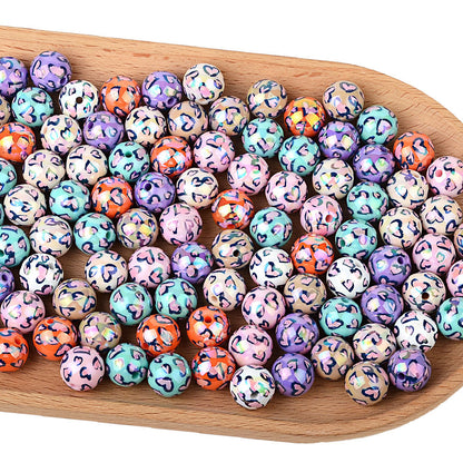 100Pcs acrylic two-color love leopard print printed beads DIY mobile phone chain bead pen jewelry accessories loose beads wholesale