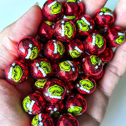 100Pcs uv printed Christmas Grinch cartoon beaded DIY mobile phone chain keychain pen accessories