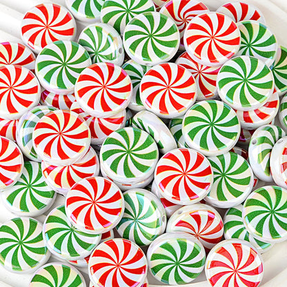 100Pcs Christmas red and green spiral windmill candy acrylic disc beads DIY handmade beaded jewelry accessories wholesale
