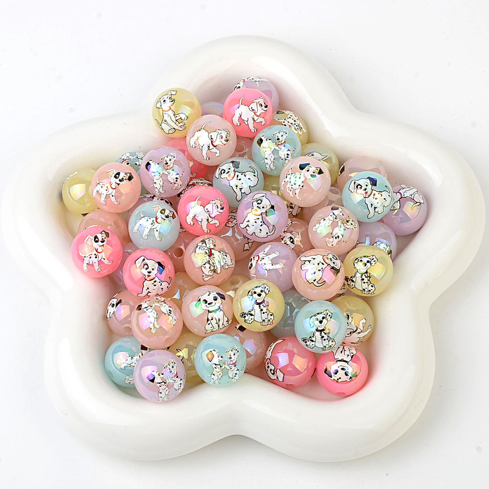 100Pcs Acrylic 101 Loyal Dog Spotted Dog Pattern Printed Beads DIY Handmade Beaded Loose Beads Mobile Phone Chain Jewelry Accessories