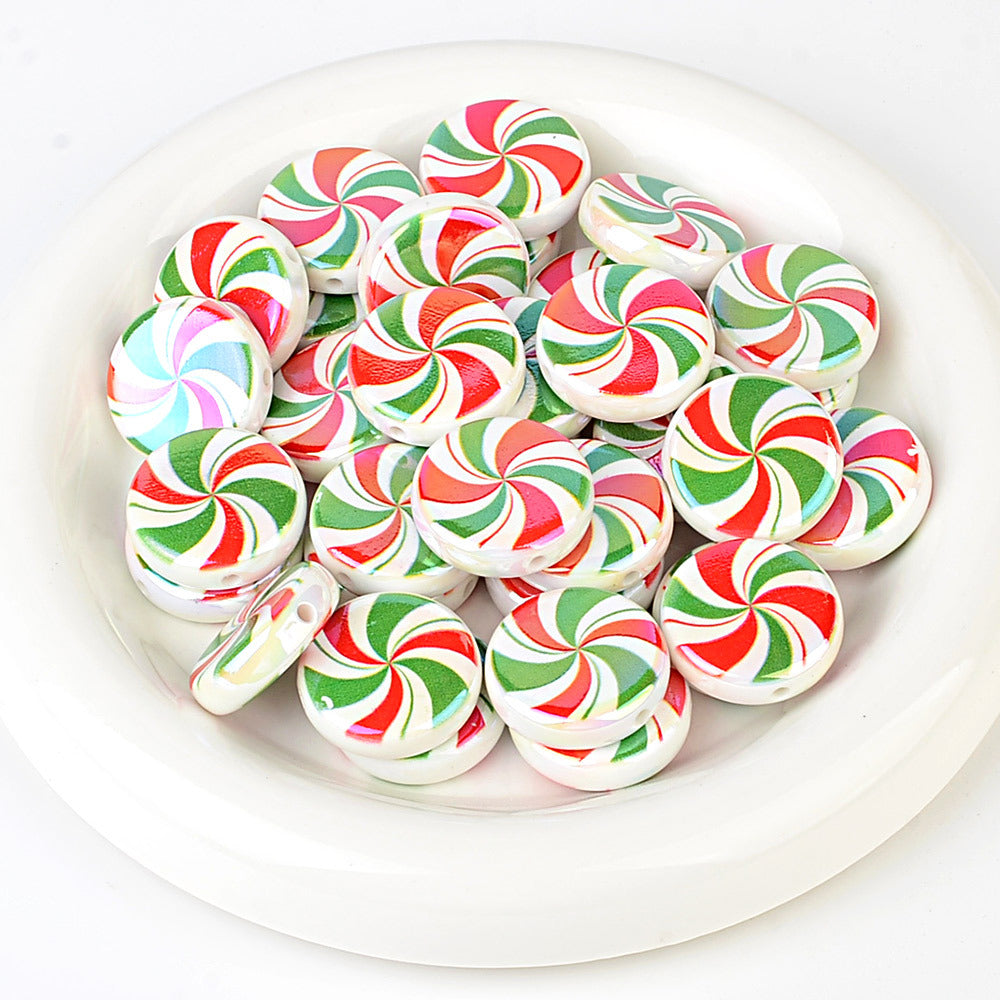 100Pcs Christmas red and green spiral windmill candy acrylic disc beads DIY handmade beaded jewelry accessories wholesale