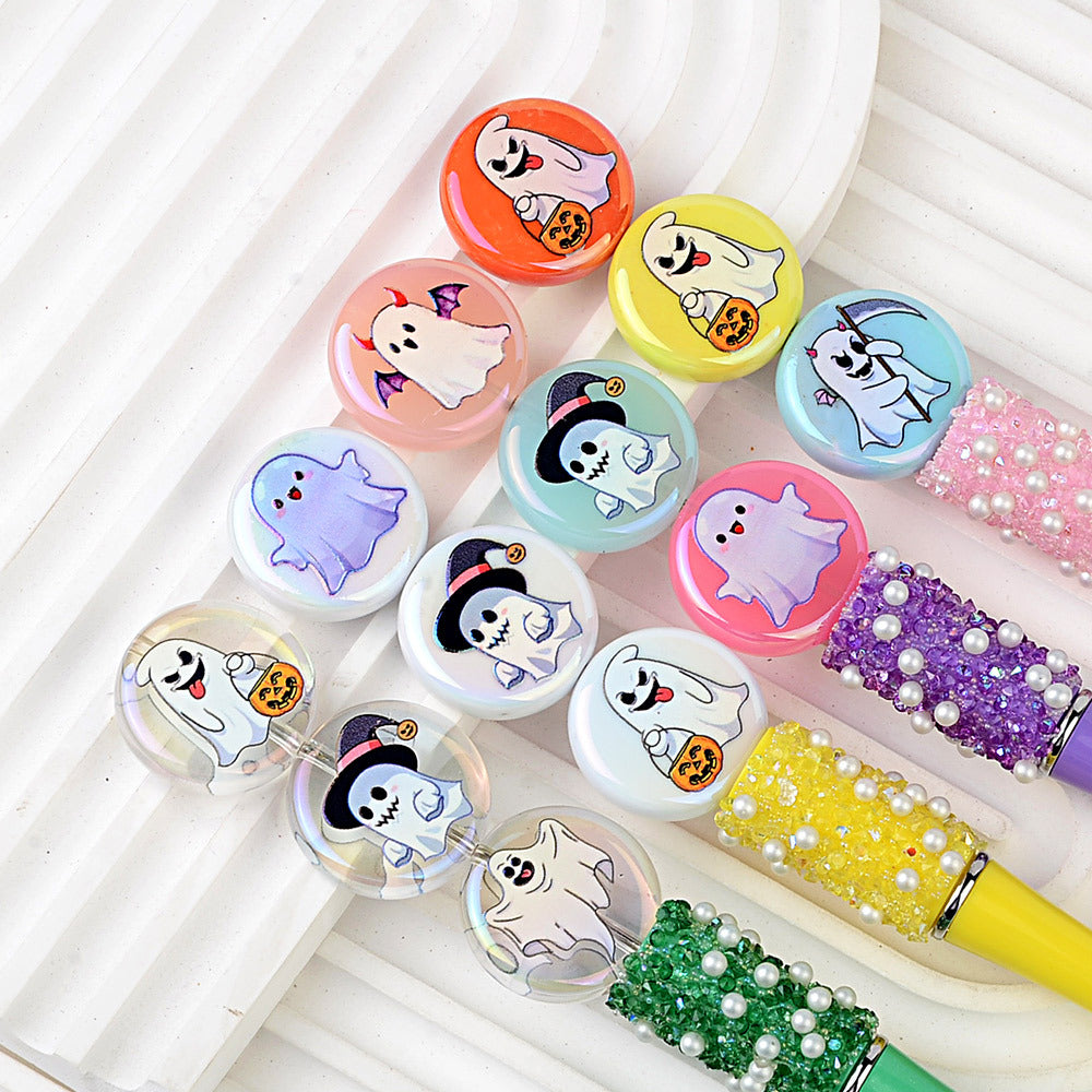 100Pcs UV plated Halloween element mixed ghost round cake beaded DIY beaded pen mobile phone keychain accessories