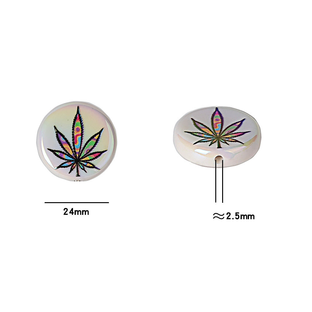 100Pcs acrylic printed hemp leaf round cake beads DIY bead pen mobile phone chain keychain car hanging accessories