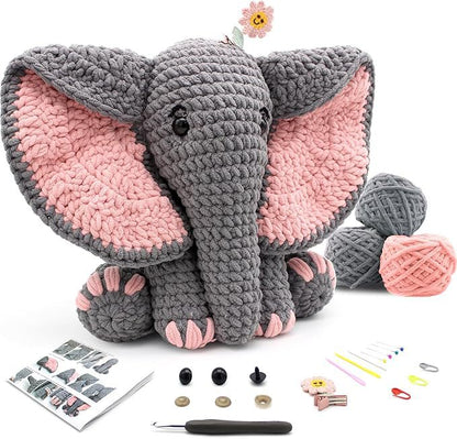 CODGP Crochet Kit,13in Crochet Animal Kit Elephant,Crochet Starter Kit Gift for Adults Kids with Yarn Sets,Amigurumi Crochet Kits with Step-by-Step Video Tutorials Visit the CODGP Store