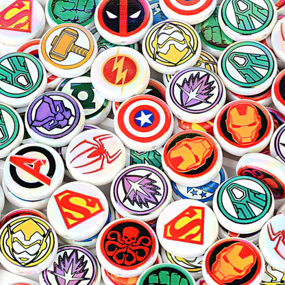 100Pcs 24mm double-sided print Marvel superhero straight hole disc beads DIY mobile phone chain ornament bead pen accessories