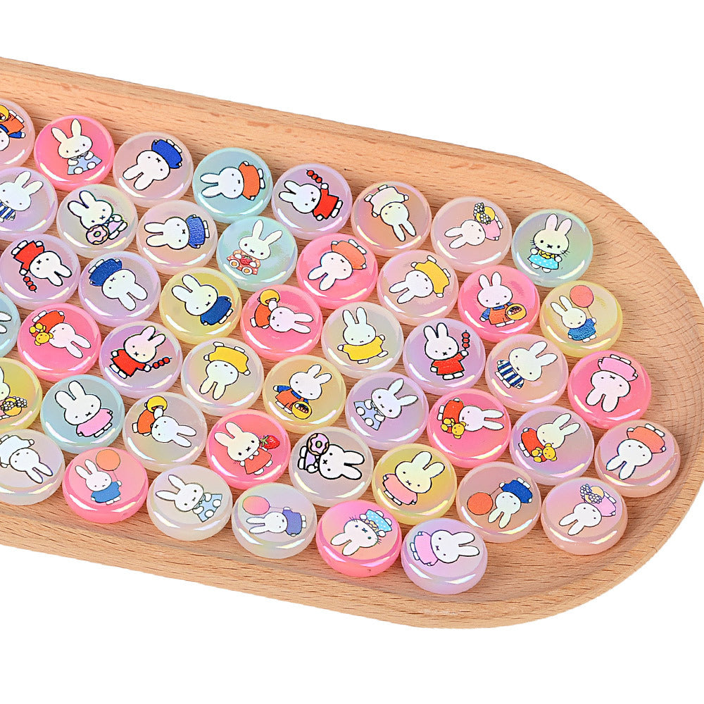 24Mm acrylic disc Miffy rabbit pattern printed round cake bead pen mobile phone chain bag hanging DIY jewelry accessories