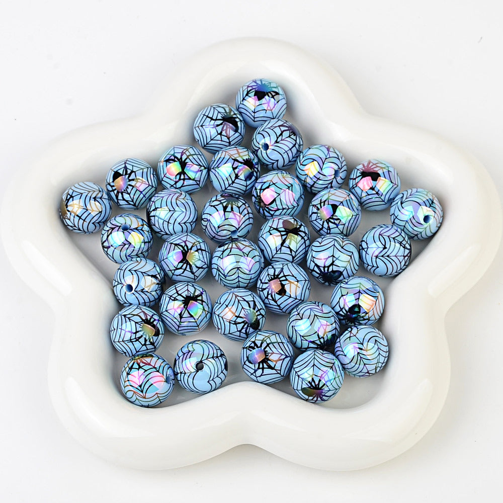 100Pcs 16mm acrylic plated Halloween theme spider straight hole round beads DIY mobile phone chain keychain accessories